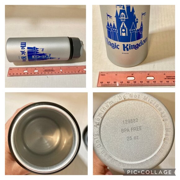 Vintage Disney Magic Kingdom Metal Water Bottle Cinderella Castle Gray Blue 25oz - Picture 14 of 14